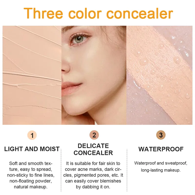 ZaiDoc 3 สีคอนซีลเลอร์ Palette Full Coverage Long Lasting Cream Corrector สำหรับสิว Dark Circles Eye กระเป๋าธรรมชาติแต่งหน้า 15g แต่ละ — image 7