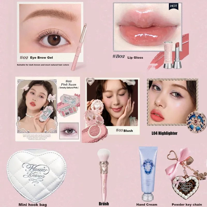 Makyaj Seti Çiçek Bilir Kabuk İnci Tavşan Bahçe Ayar Pudrası Dudak Parlatıcısı Allık Hepsi Bir Arada Kabartma Tozu Glitter Fosforlu Kit