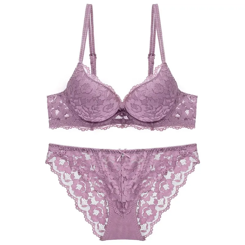 Comodo reggiseno a fiori in pizzo a rete a vita bassa con fiocco e mutandine con reggiseno Set intimo antiscivolo reggiseno push up da donna estivo — image 1