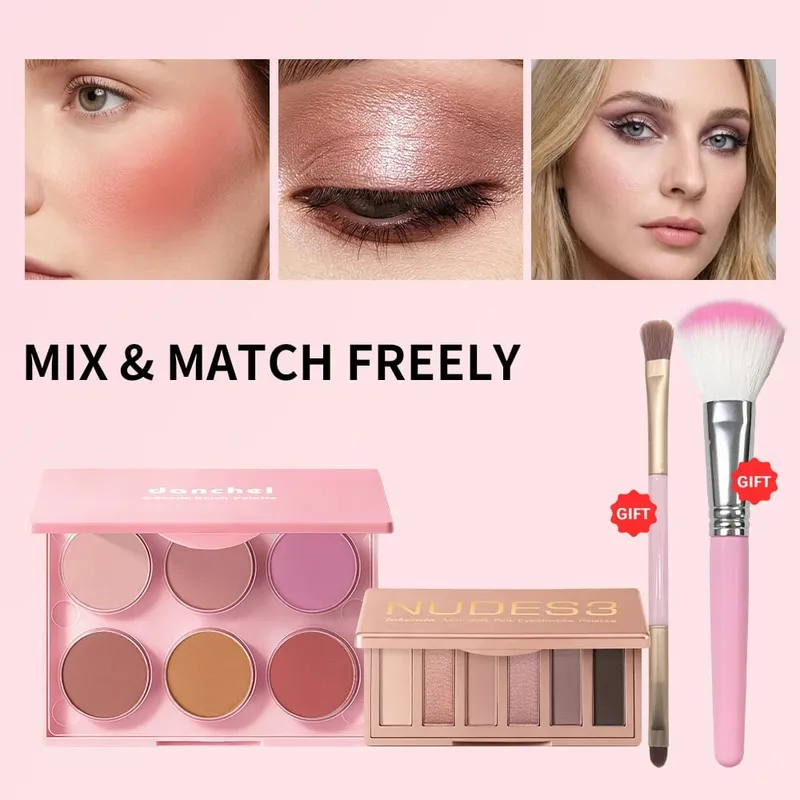 Pembayang Mata Bogel Matte Shimmer & Palet Serbuk Pemerah Pisau 6 Tone Tahan Lama Kit Solekan Mata Boleh Dicampurkan Tahan Lama dengan Berus Aplikator — image 2