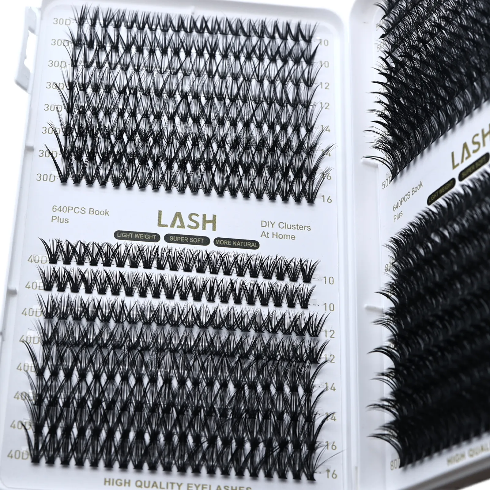 Buku Kluster Bulu Mata DIY 640Pcs 30D‑80D Ketumpatan Campuran D Curl 10‑16mm Panjang Campuran Kluster Bulu Mata Individu Alat Solekan Mata Rumah — image 3