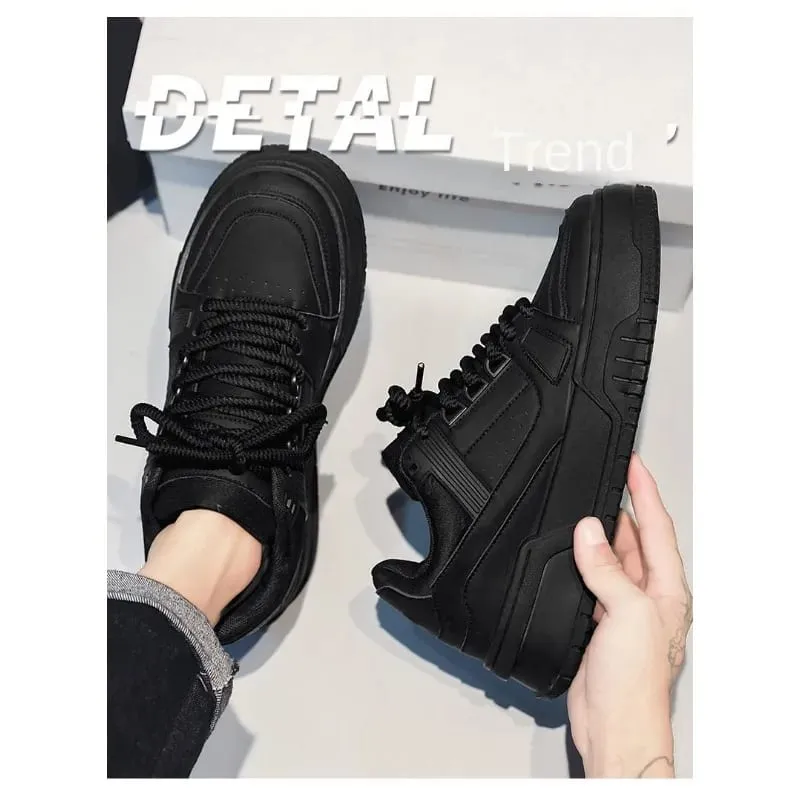 Scarpe da ginnastica da uomo primavera autunno design unico versatile casual nero puro sport per adolescenti fondo spesso aumento pantaloni alla moda — image 2