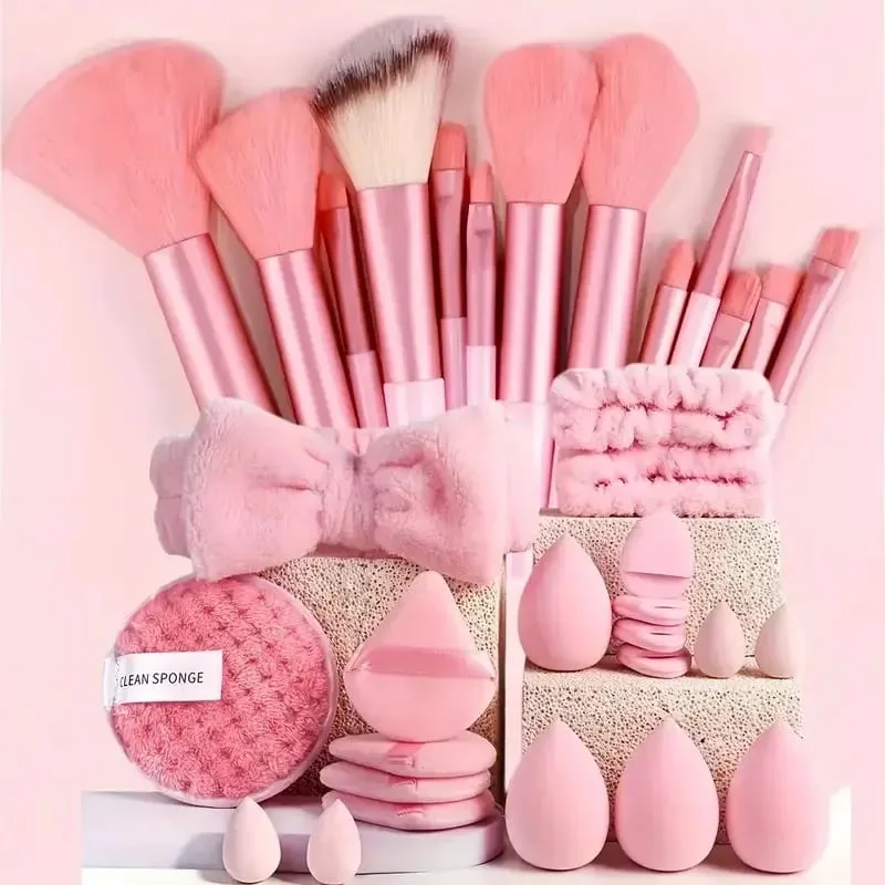 Makeup Brushes and Sponges Set Pink Makeup Puff Beauty Egg Headband Wristband Remover Kit Makeup Tool Gift 20-32pcs
