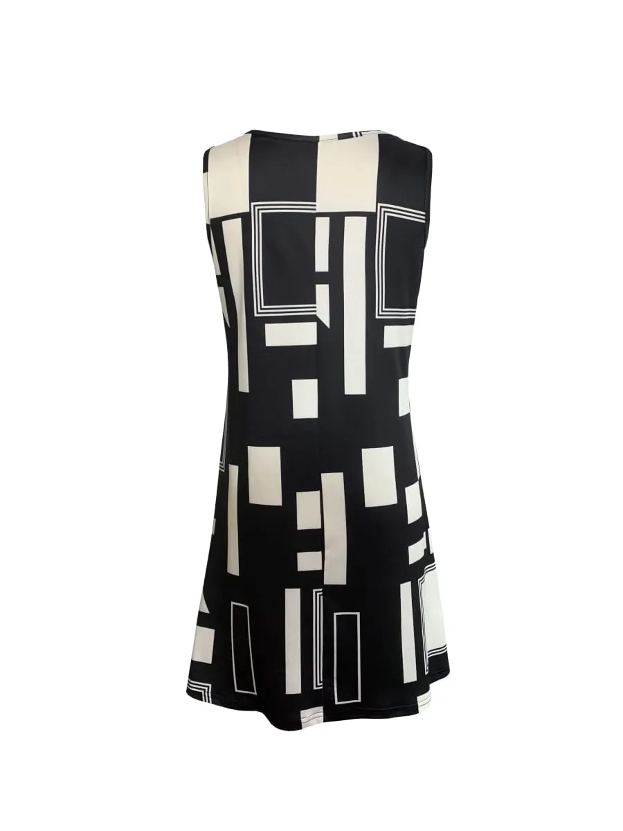 Geometric Pattern Sleeveless Dress For Women‘s Summer Clothes Black Women Midi Dresses daily dresses for women summer — image 4