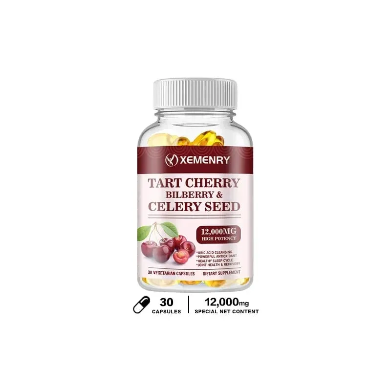 Organic Tart Cherry & Celery Seed Capsules - Uric Acid Cleanse Support Sleep & Joint Health Muscle Repair Supplement