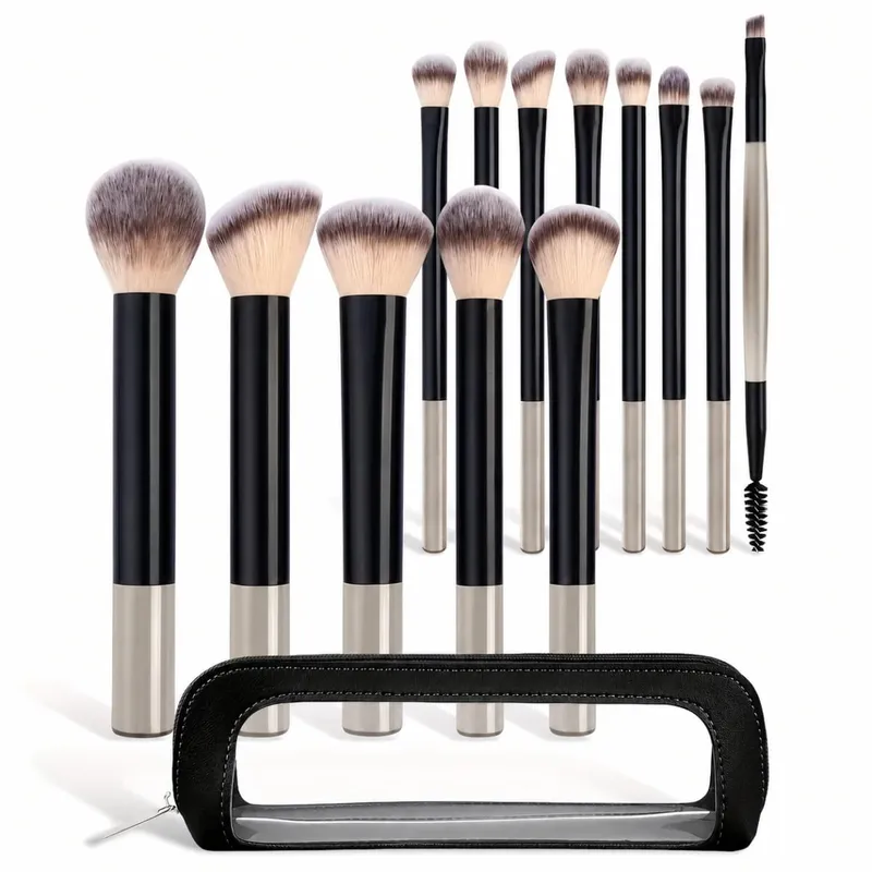 13PCS Makeup Brush Set Soft Bristles for Foundation Blush Loose Powder and Eyelash Grooming Student Essentials Beginner Kit
