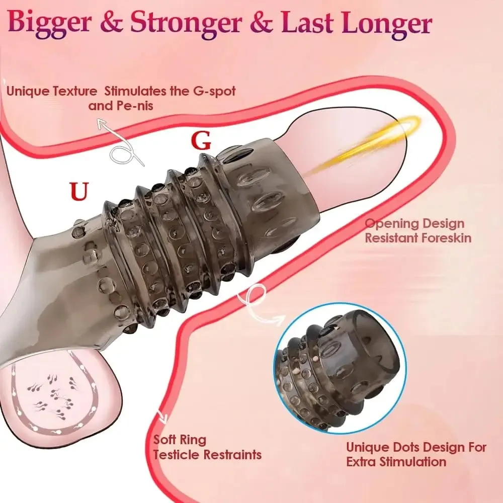 Condoms Penis Extender Sleeve Dick Enlargement Delay Ejaculation Erotic Penis Rings Anal Sex Toys For Men No Vibrator For Women — image 2