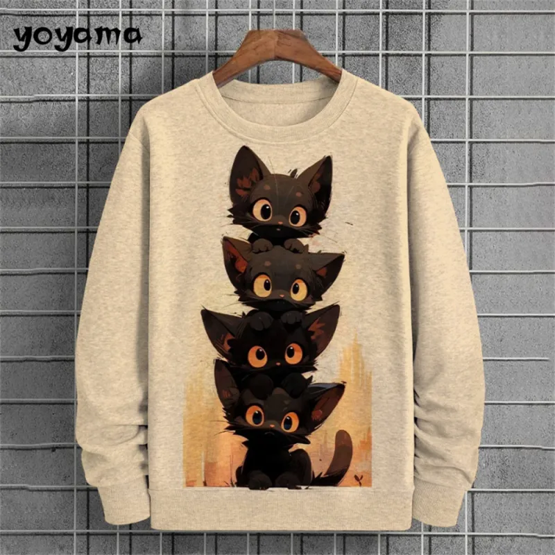 Cat Print Long Sleeve Hoodie for Men Oversized Hoodies Pullover Autumn Men Round Neck Sweatshirt Fashion Unisex Clothing Tops — image 16