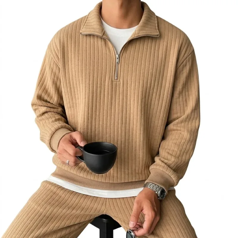 Quarter Zip Ανδρικά Φούτερ Πολυτελή Μονόχρωμες Ρίγες Πουλόβερ Φούτερ με Κουκούλα Γυμναστήριο Άνδρας V Λαιμός Φερμουάρ Πουκάμισα Μακρυμάνικα Ανδρικά Παλτά — image 7