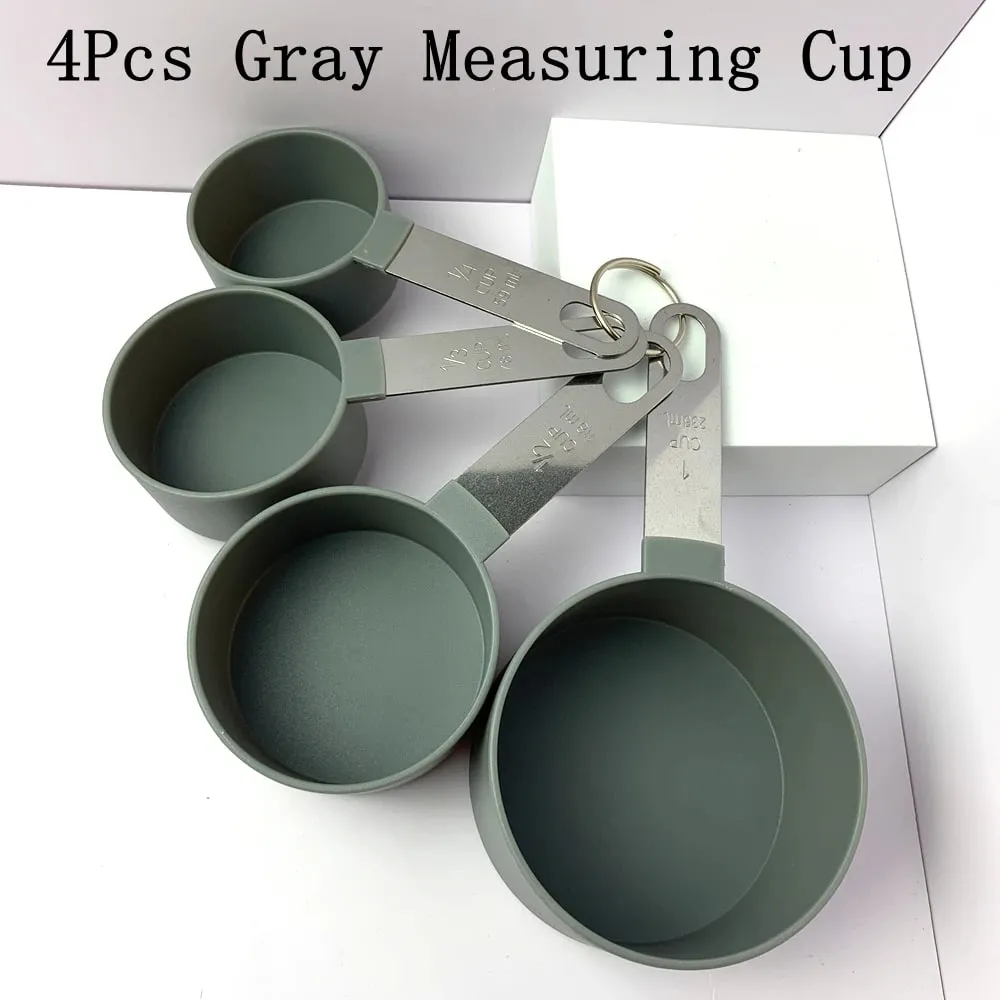 4/8 Cái/bộ Cốc Đo Đa Năng Bằng Nhựa Muỗng Đo Lường Tay Cầm Bằng Thép Không Gỉ Với Dụng Cụ Làm Bánh Đo Tốt Nghiệp — image 14
