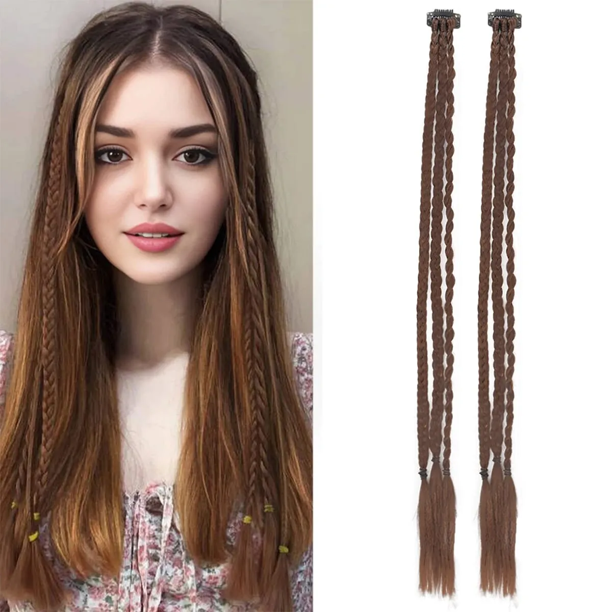 Extensions de cheveux tressés à clips, postiches synthétiques longues et douces à un Clip pour femmes — image 7