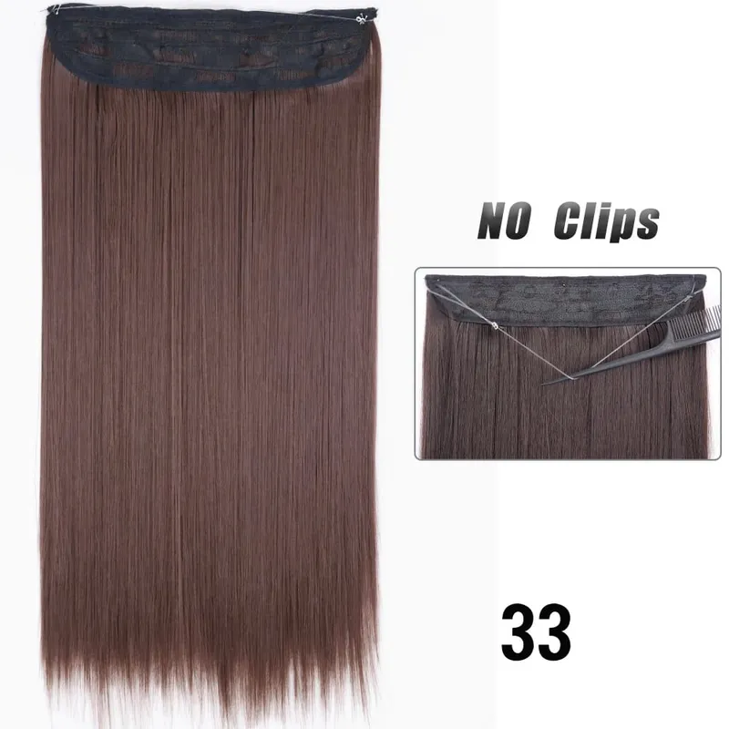 No Clips Hair Extensions Invisible Wire Lang Lige Syntetisk Falsk Hair Piece 80cm Sort Brun Blond Frisure — image 28