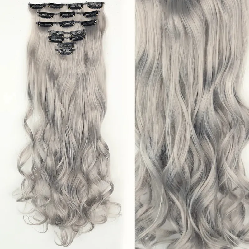 16 Clips 7Pcs/Set Hair Extensions Long Wavy Hairstyle Natural Synthetic Black Blonde Hairpieces Heat Resistant For Women — image 28