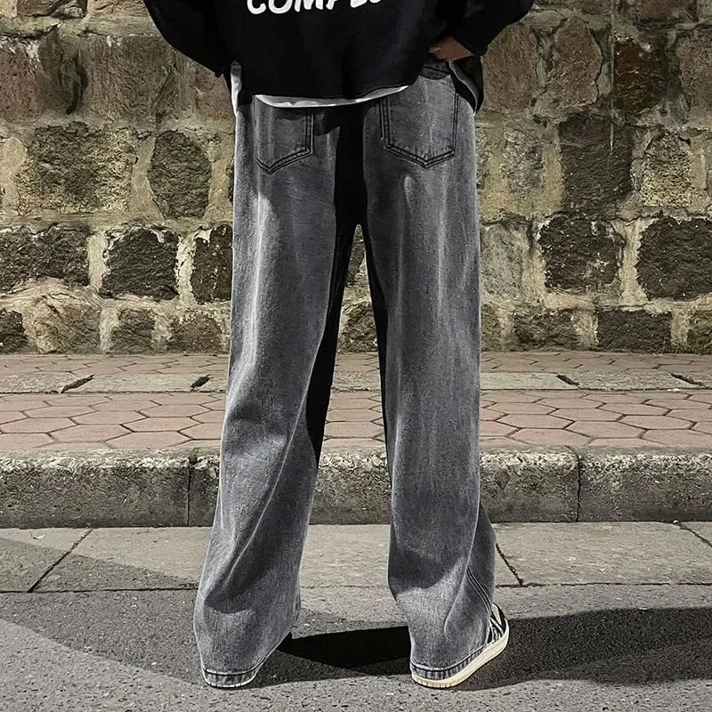 Brand Men's Jeans Korean Version Student Casual Pants High Street Straight Loose Wide Leg Jeans Black Grey Blue Baggy Jeans — image 3