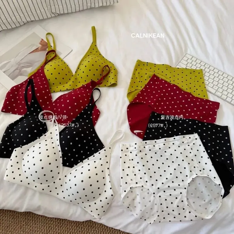 American Retro Polka Dot BH Sømløs Deep V Wireless Jelly Support Anti slappe lingeri Sæt Sexet Komfort MOYISU Sexet BH Sæt — image 3