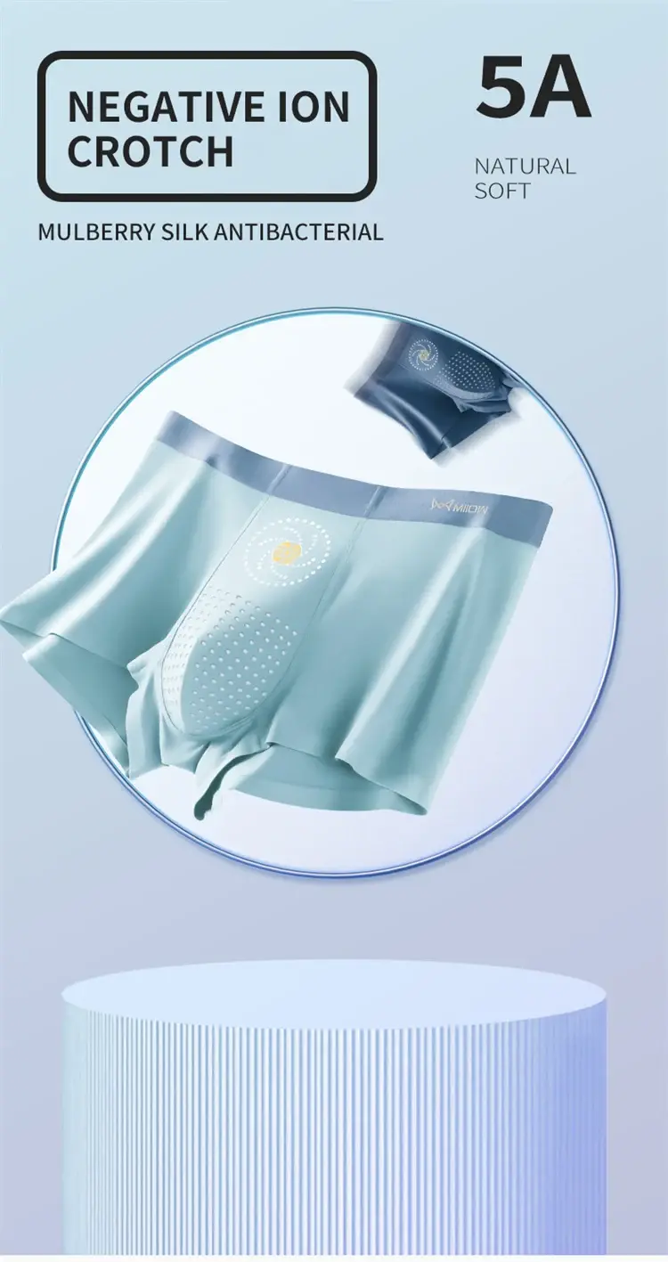 MiiOW 3Pcs Seamless Ice Silk Men Boxers Mulberry Silk Antibacterial Underwear for Men Panties Breathable Man Underpants Boxers — image 13