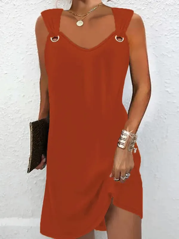 Women Summer Casual Dresses 2025 Elegant Simple Style Solid Color Metal Button V-neck Sleeveless Dress Female Sexy Midi Vestidos — image 12