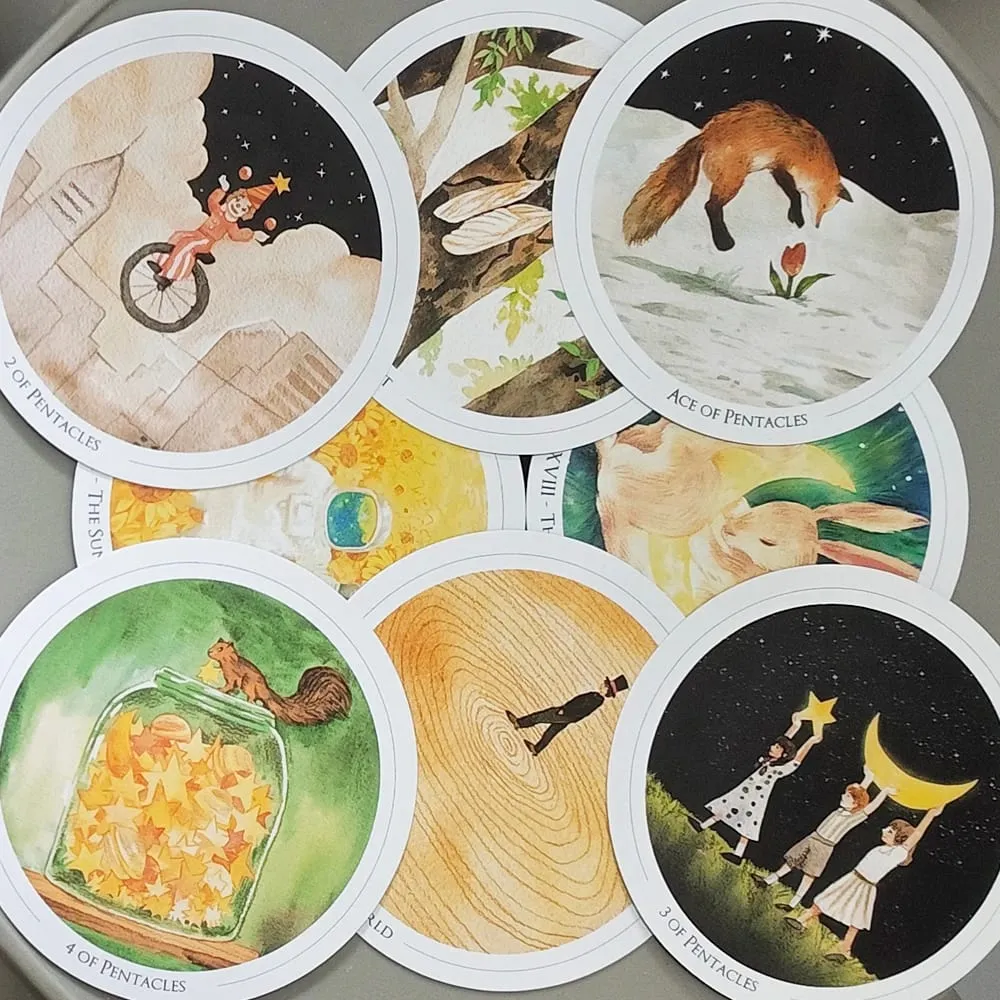 8.8*8.8cm Dek Tarot Alam Semesta Lembut timbul dua kali 78 Keping Kad Tarot Bulat Pekeliling Seni Sihir Cat Air dalam Kotak Tegar — image 2