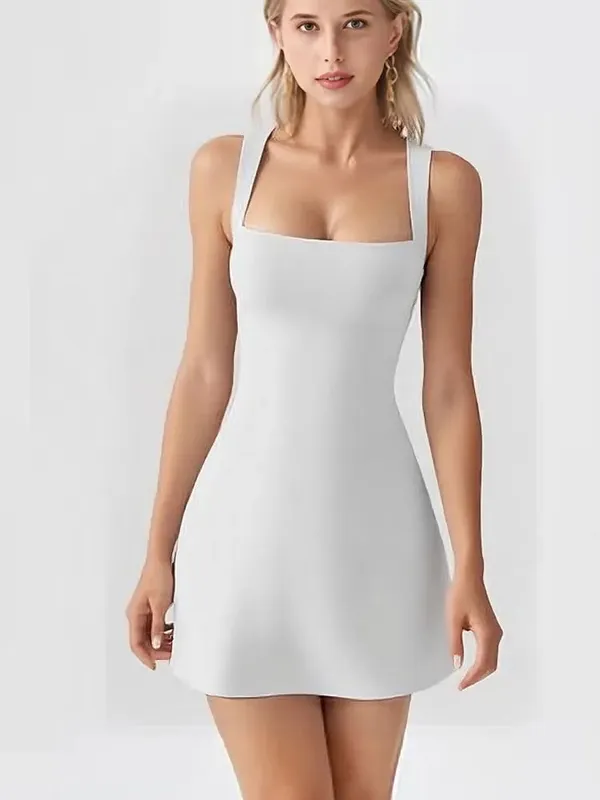Robe courte sans manches, couleur unie, Simple, col carré, nouvelle mode, polyvalente, décontractée, Slim, basique, pour femmes, été