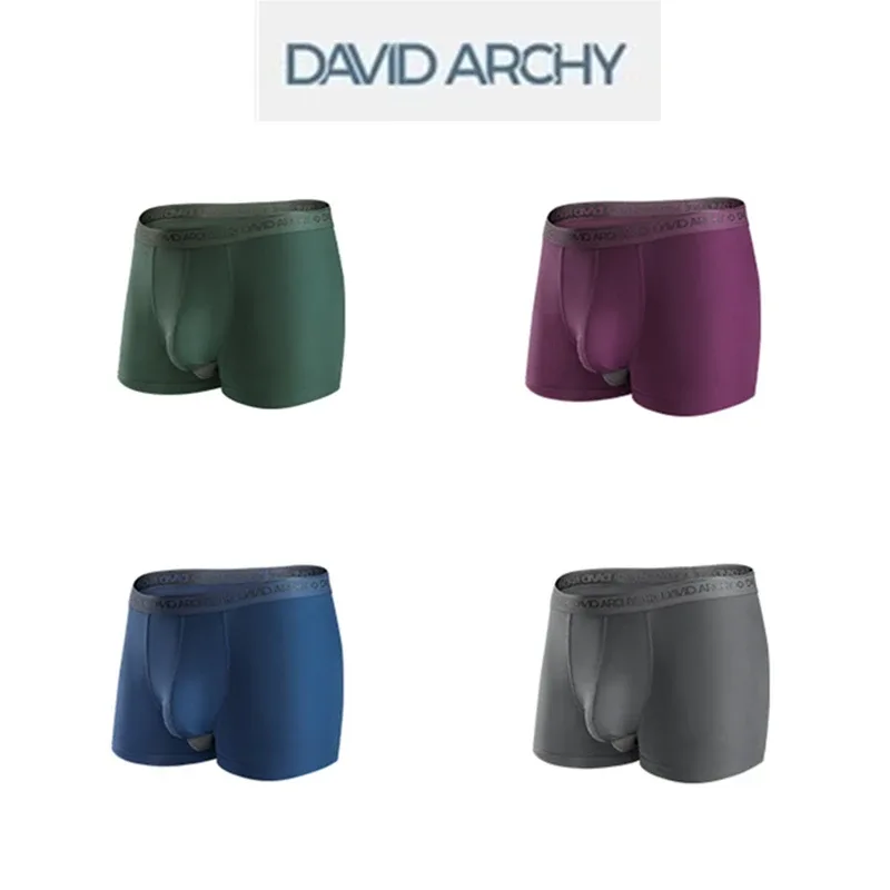 4-Pack DAVID ARCHY Mens Underwear Modal Boxer Briefs Men Pouch Boxer Briefs Soft Breathable Dual Pouch Trunks Boxer USA Size