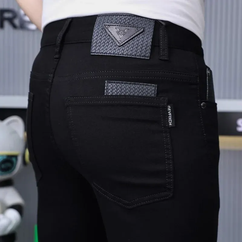 Pantalones vaqueros negros puros para hombre, ropa elegante y personalizada de gama alta, novedad de 2024, pantalones finos ajustados para hombre, pantalones finos de verano — image 5