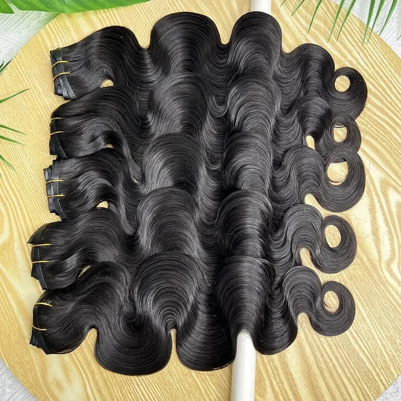Klip Gelombang Badan dalam Sambungan Rambut 100% Rambut Manusia Pakan Ganda Klip PU Tidak Kelihatan Dalam Rambut Rambut Dara Mentah Kepala Penuh 7 Keping/Set — image 3