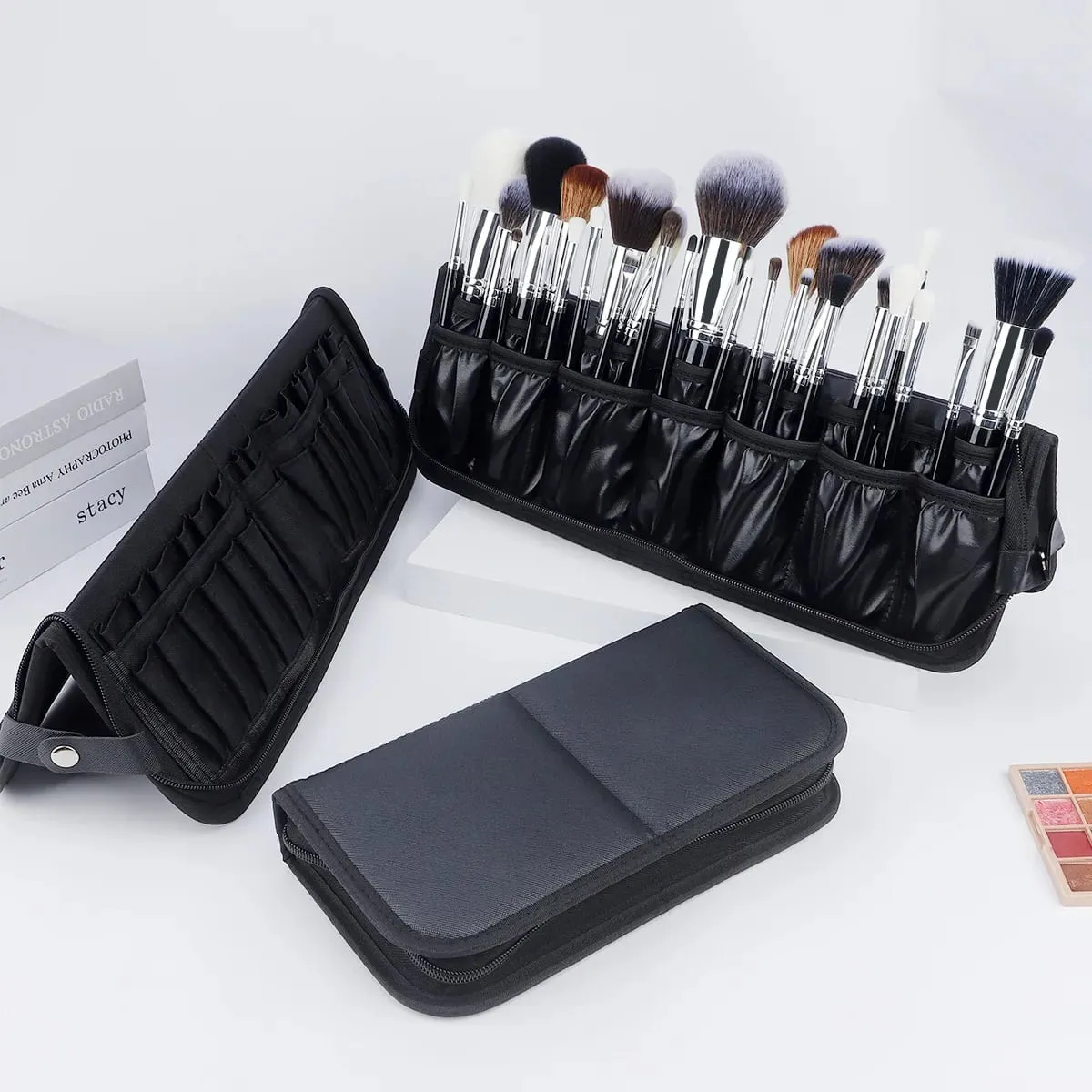 High Quality 14/23/29 Holes PU Cosmetic Makeup Brushes Pouch Portable Black Waterproof Oxford Beauty Brush Bag Organizer — image 1