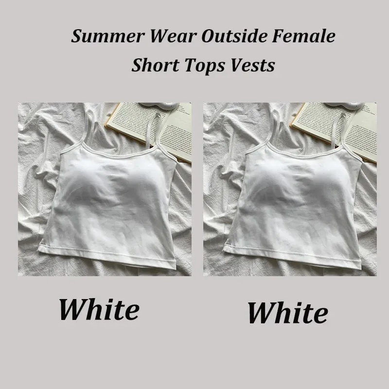 2 ชิ้น/เซ็ตผู้หญิง Basic Cotton Camisole มาดามสีทึบสปาเก็ตตี้สายรัดแขนกุด Slim เสื้อ Breathable เสื้อแขนกุดสั้น — image 19