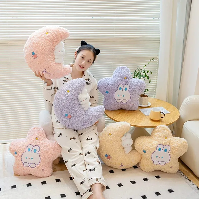 45cm Kawaii Kissen Kaninchen Cartoon Sterne Mond Kissen Kissen Kreative Glück Weiche Familie Plüsch Spielzeug Sofa Home Decor plüsch Kissen