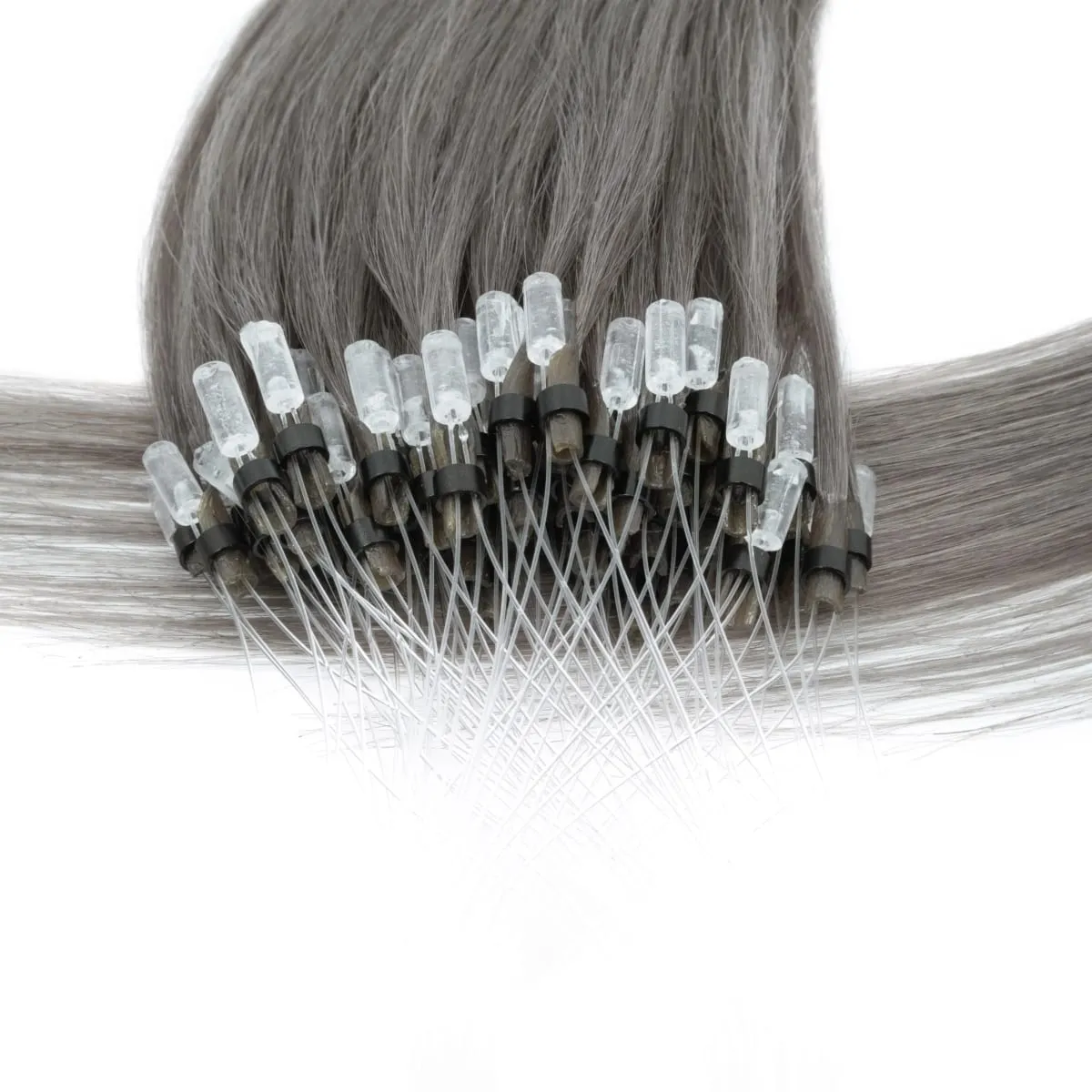 Extensions de cheveux humains colorés à micro maillons, sans colle, cheveux humains vierges, pour femmes et filles, 50 brins colorés, 30G, gris — image 3
