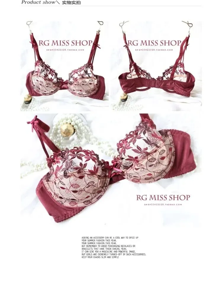 Seksowny, ultracienki, czerwony koronkowy biustonosz | Bielizna Plus Size Minimizer z pełnym biustem| Bielizna damska z roku zodiaku|Wyszczuplający model push-up — image 3