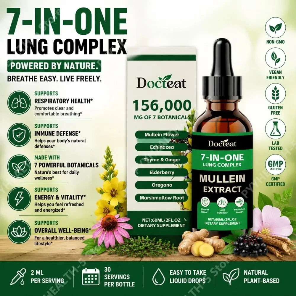 Docteat 7-i-1 Lung Complex Drops 60 Ml Net Dropper 1 Ml Servering med Mullein Hyldebær Marshmallow Airway Comfort Support — image 1