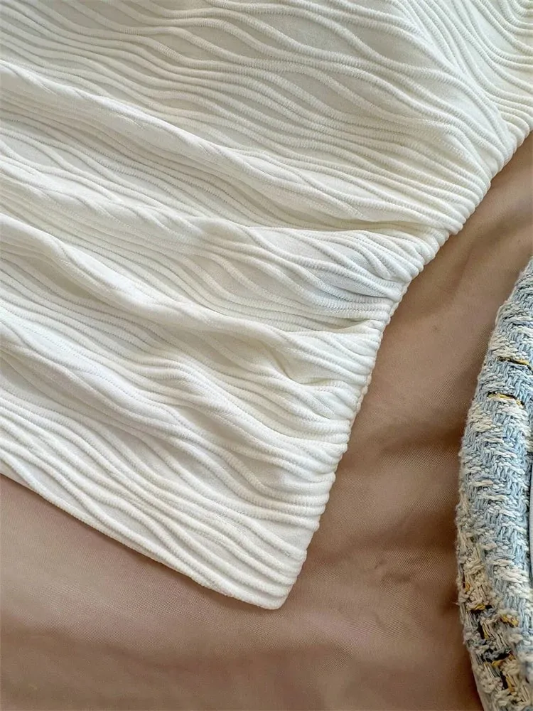 Vlnitý vzor Jednobarevný Halter Crop Top pro ženy Léto Sexy Ruched Pas Bez Zádové Cami Top Tílko Streetwear Y2k Oblečení