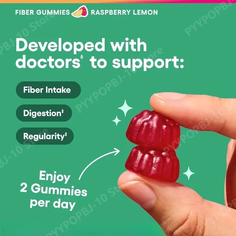 Gummies aux fibres santé digestive régularité saveur framboise citron sans sucre ajouté racine de chicorée végétalienne prébiotique 60CT adultes — image 3