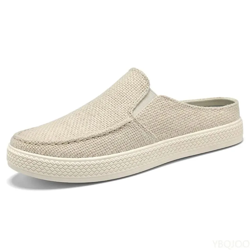 Summer breathable solid color versatile and comfortable one foot men's cloth shoes casual lightweight half drag loafers — image 5