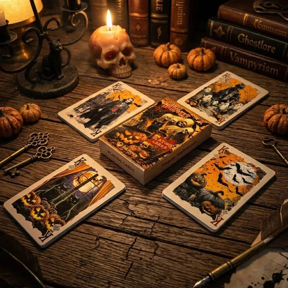 55pcs Vintage ฮาโลวีนเล่นไพ่ดาดฟ้า Spooky ฟักทองโครงกระดูกโป๊กเกอร์การ์ด Dark Gothic เกมกระดานครอบครัว Party Prop ของขวัญ — image 2
