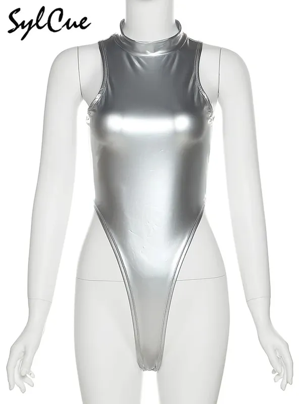 Sylcue Argento Riflettente Trasparente Personalità Fiducia in Se stessi Avant-Garde Sexy Maturo Hot All-Match Tuta da Donna Stretta — image 10