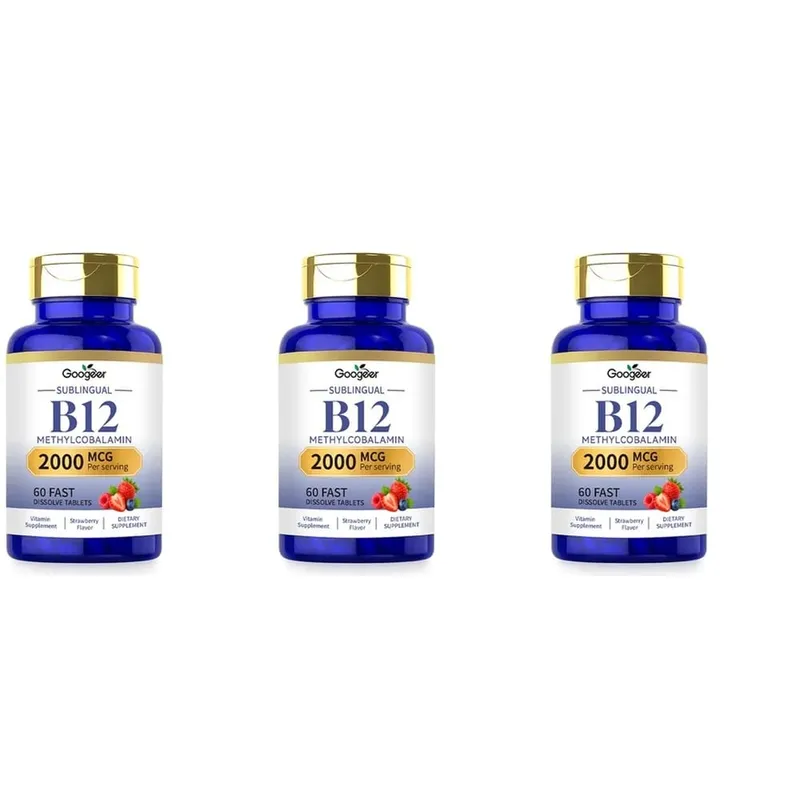Googeer B12 Methylcobalamin Sublingual Fast Dissolve เม็ดรสสตรอเบอร์รี่สำหรับ Daily Body Comfort Support 60 เม็ด
