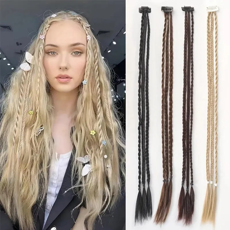 1Pc คลิปใน Braid Hair Extensions วิกผม 22 นิ้วสังเคราะห์ Braided Hairpiece 3 Braids หนึ่งคลิปสำหรับผู้หญิงทุกวันเครื่องแต่งกาย Party — image 2