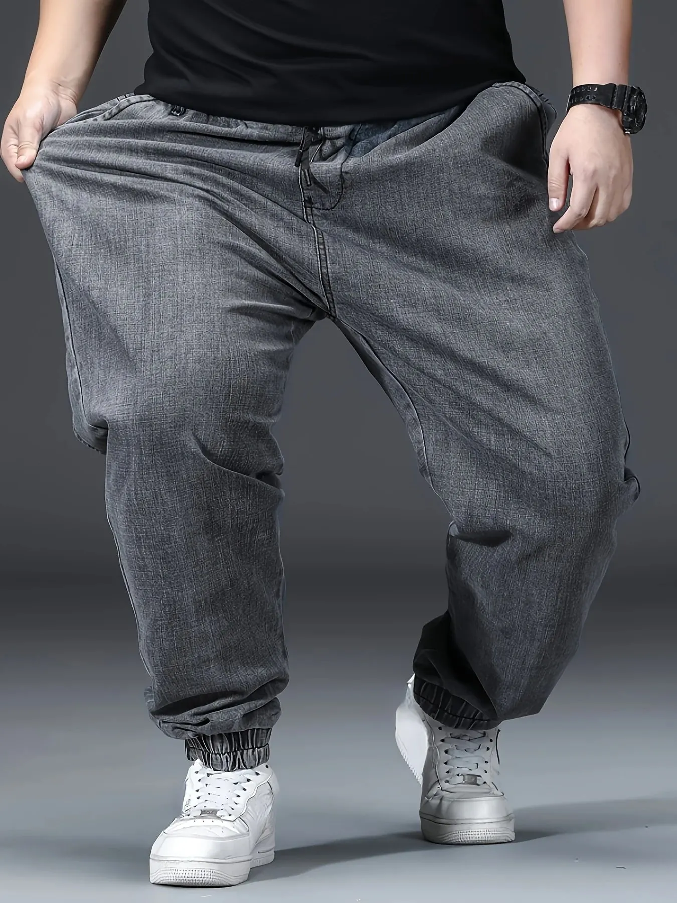 Jeans da jogging dritti larghi in vita elastica da uomo Pantaloni in denim alla caviglia con risvolto taglie forti pantalones hombre Pantaloni casual — image 6