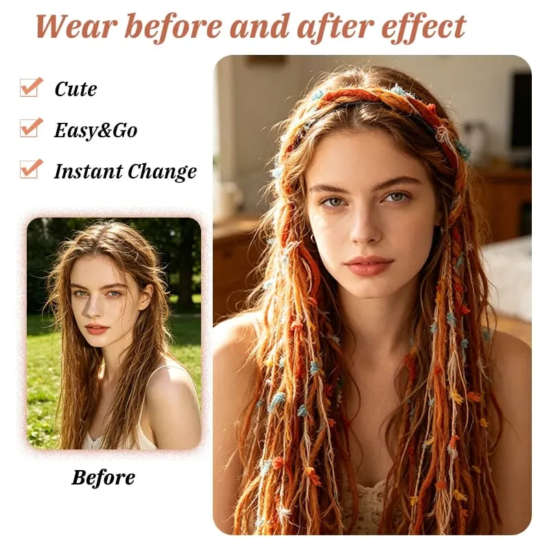 Accessorio per capelli bohemien con fascia lunga nappa colorata Maillard in peluche adatto per feste femminili — image 5