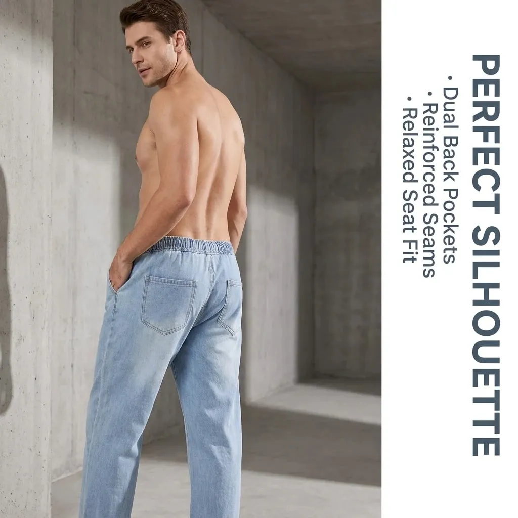 Heren lichtblauwe elastische taille trekkoord losse jeans lente zomer herfst winter veelzijdige comfortabele pasvorm casual denim broek — image 3
