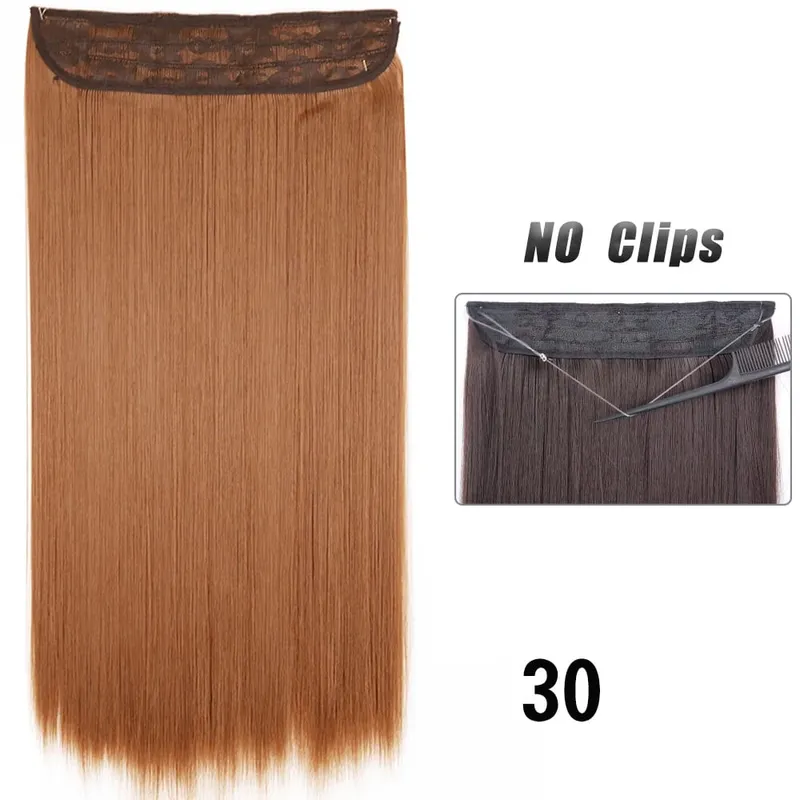 No Clips Hair Extensions Invisible Wire Lang Lige Syntetisk Falsk Hair Piece 80cm Sort Brun Blond Frisure — image 27