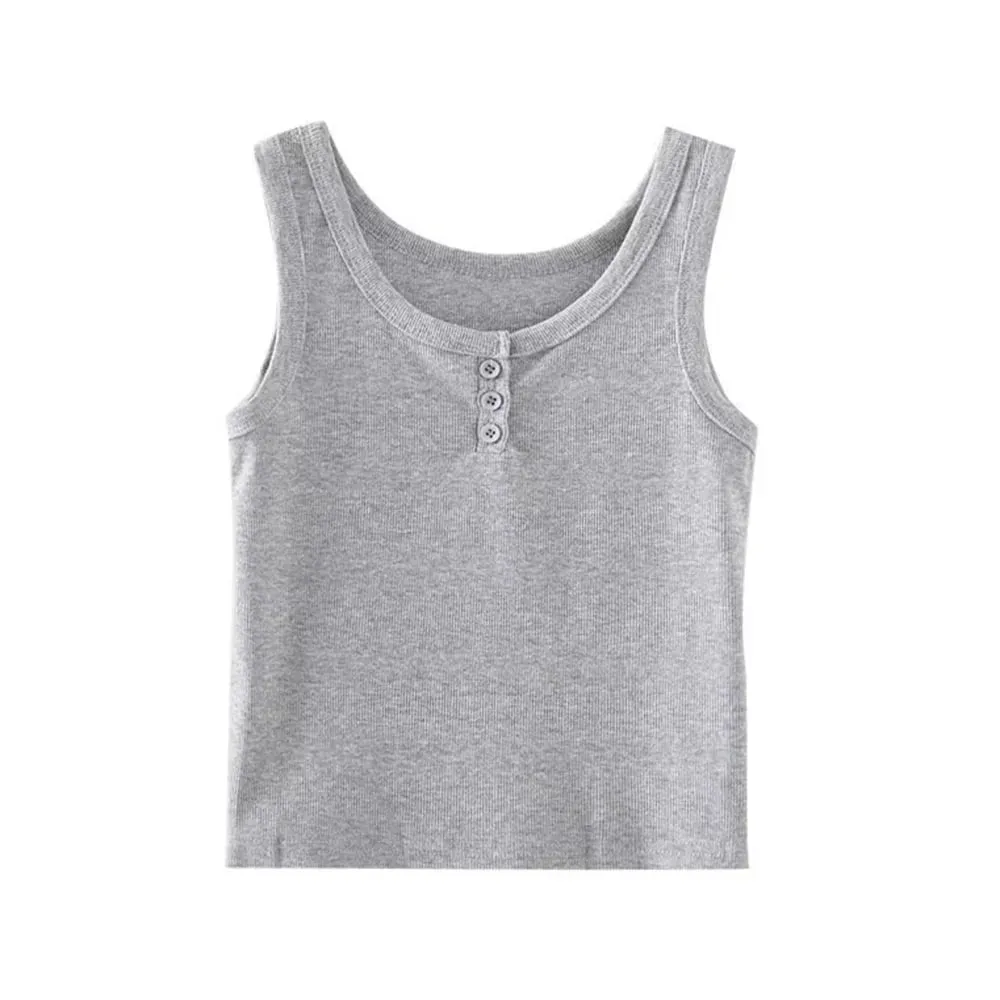 Linne för kvinnor Ribbstickad Button Down Ärmlös blus Enfärgad Casual Dam Tonåringar Trendiga Basic sommarklänningar — image 8