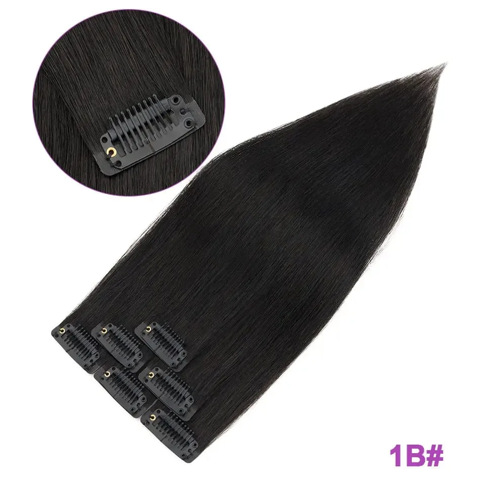 S-noilite Nahtlose PU-Haarverlängerung mit dünnem Schuss, 6 Stück, Clip-in-Haarverlängerungen aus echtem Menschenhaar, glatt, weiche Seide, Clip-in-Verlängerung für Frauen
