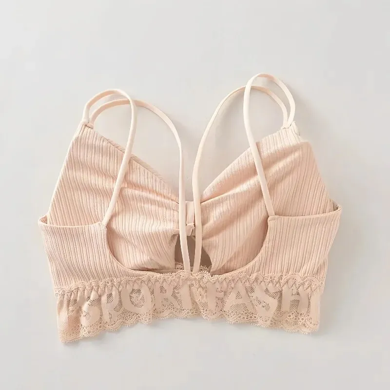 Canotta con retro a U Canotta da donna Crop Top Intimo senza fili Reggiseno con doppie spalline senza schienale Lingerie sexy Canotta imbottita in tinta unita — image 5