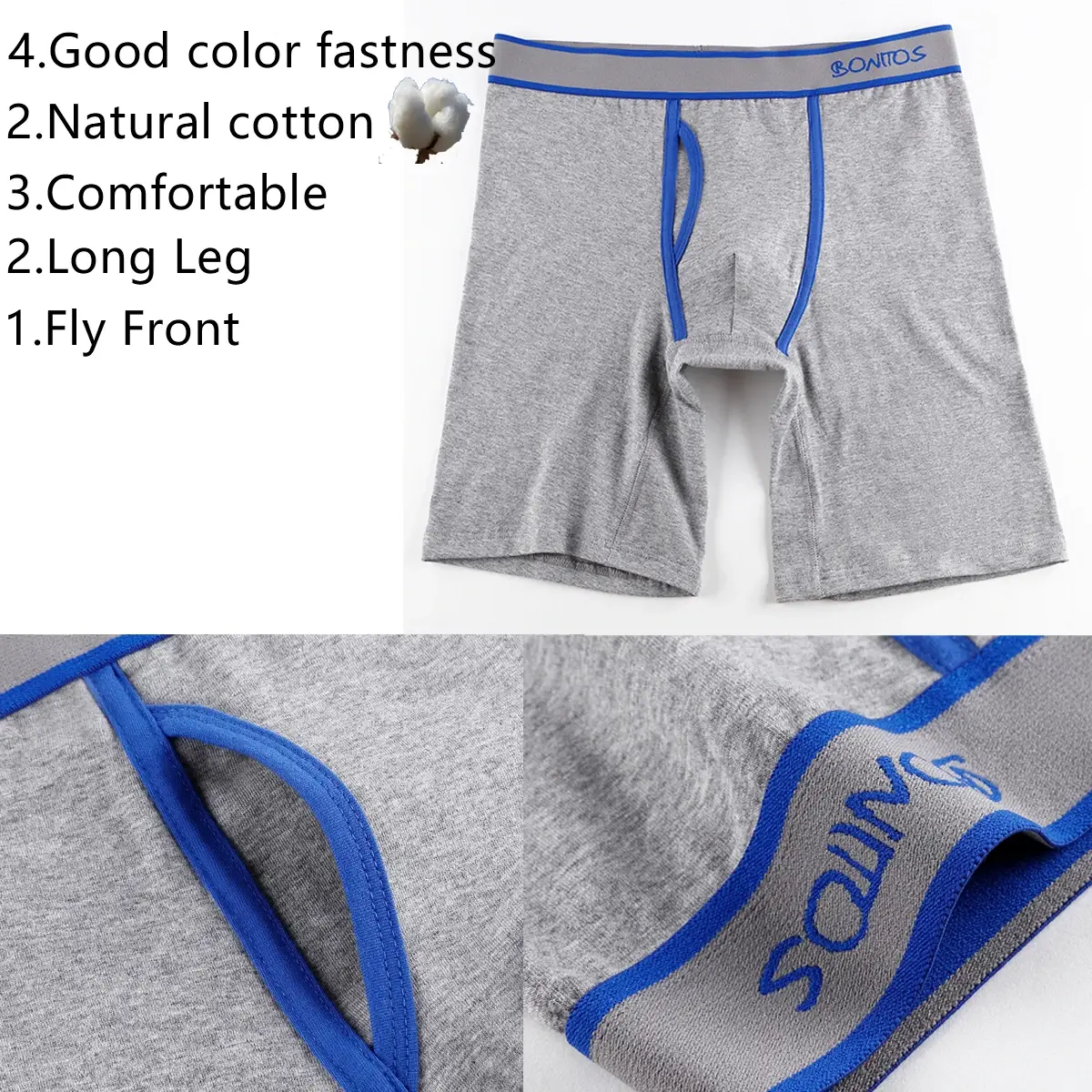 2pcs Pack Long Leg Boxer Shorts Men Panties Kit Homme Underpants Boxershorts Slip Underwear for Man Cotton Male Sexy Set Box Gym — image 2