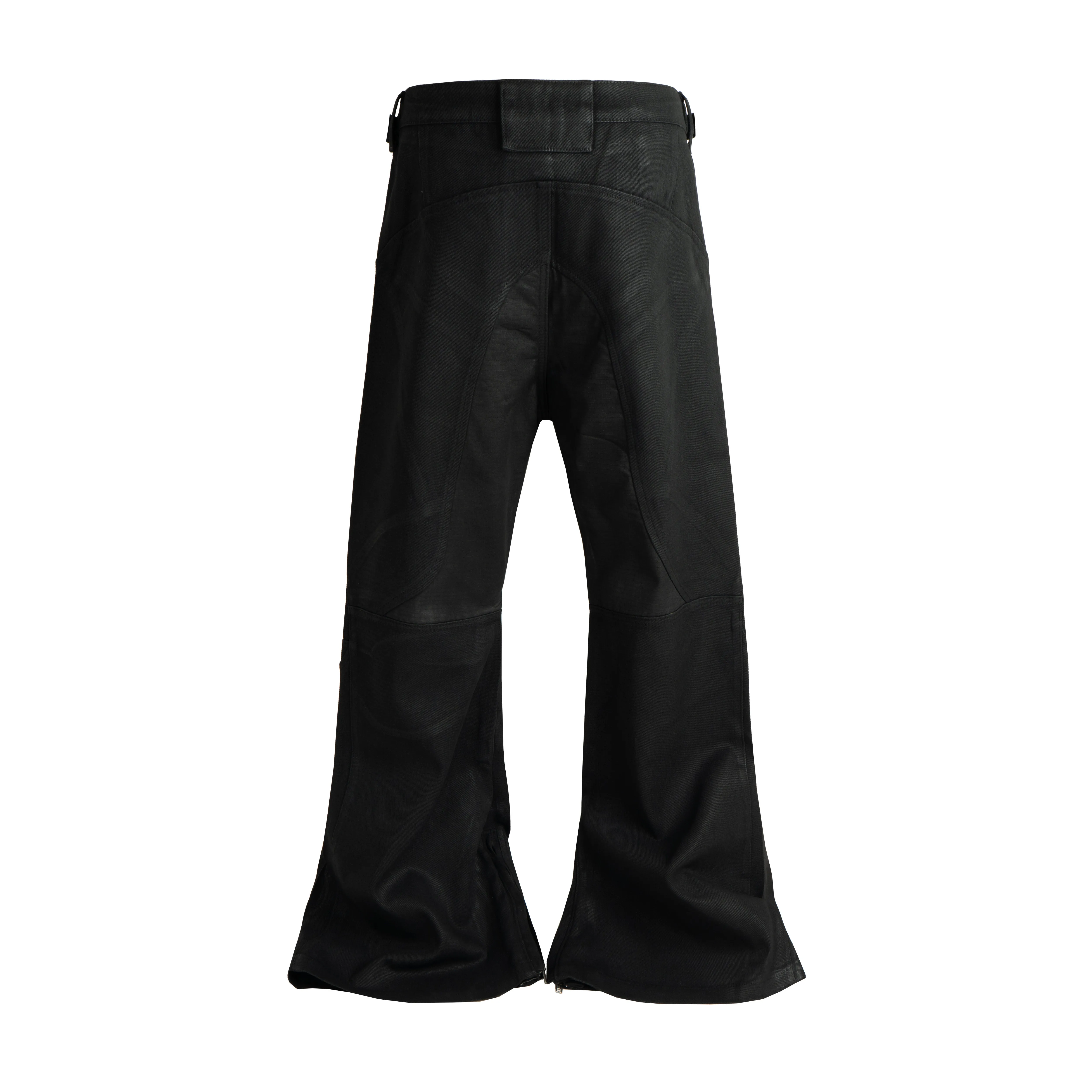 Techwear Стиль Вощеное покрытие Плиссированные лоскутные расклешенные джинсы в стиле панк Мужская пряжка на талии Дизайн Винтажные мотоциклетные повседневные брюки — image 6