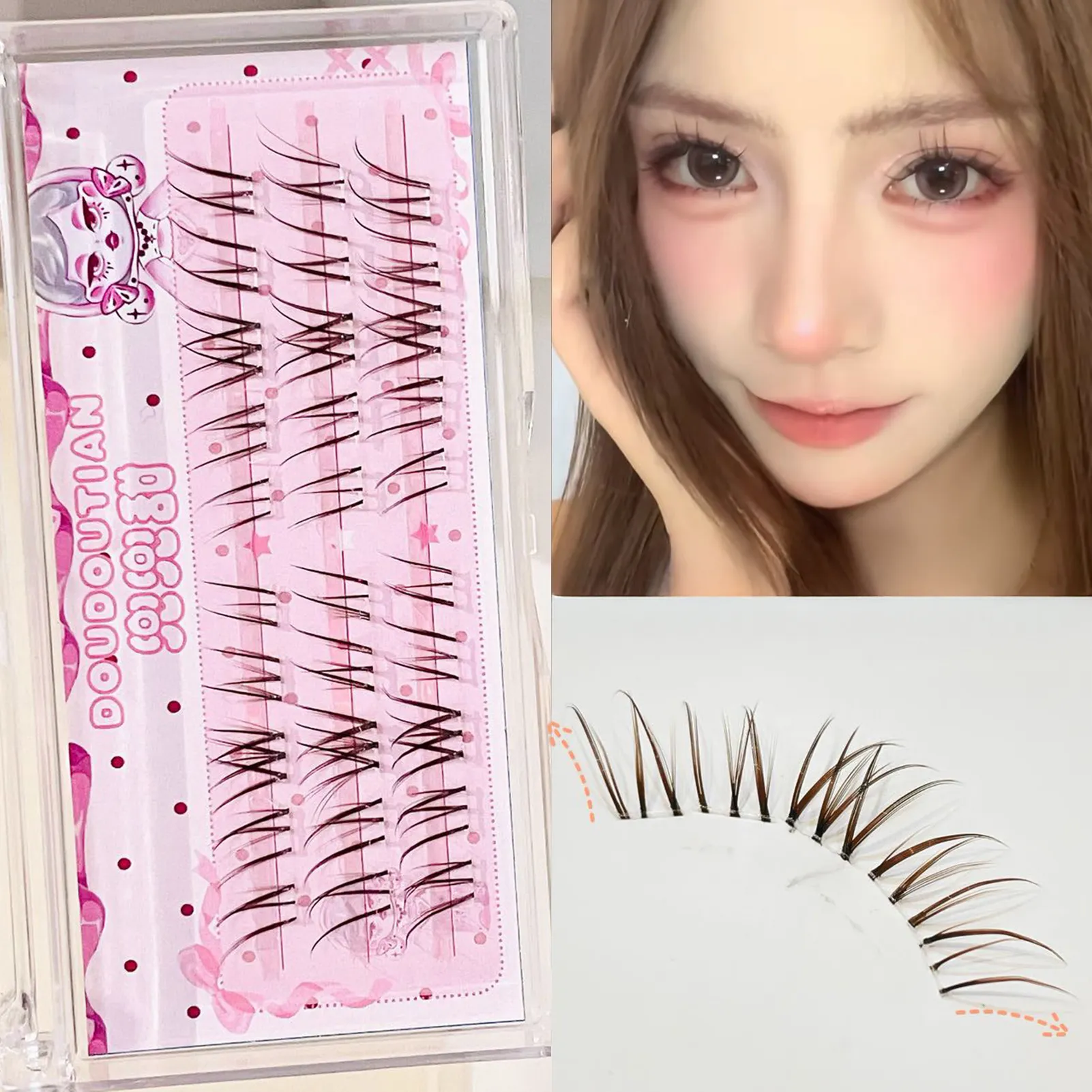 3/10 file Ciglia finte marroni dolci Natural Whispy Fluffy Air Manga Stile coreano Estensioni ciglia finte Trucco occhi perfetto — image 4