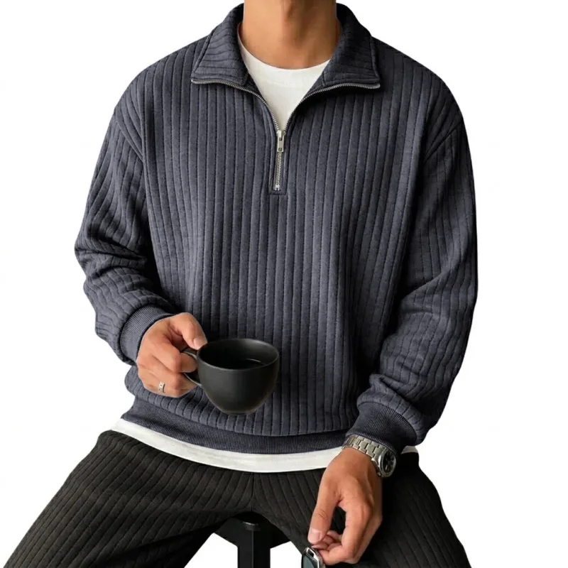 Quarter Zip Ανδρικά Φούτερ Πολυτελή Μονόχρωμες Ρίγες Πουλόβερ Φούτερ με Κουκούλα Γυμναστήριο Άνδρας V Λαιμός Φερμουάρ Πουκάμισα Μακρυμάνικα Ανδρικά Παλτά — image 4